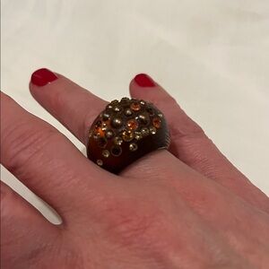 Alexis Bittar Orange and Gold Crystals Lucite Ring